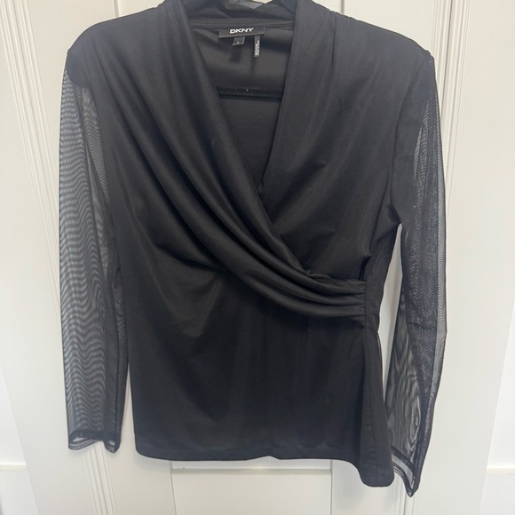 DKNY Tops - DKNY Donna Karan Black faux wrap Women's Top size M